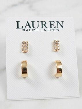 Lauren Ralph Lauren Gold Tone Crystal Pave Duo Earring Set